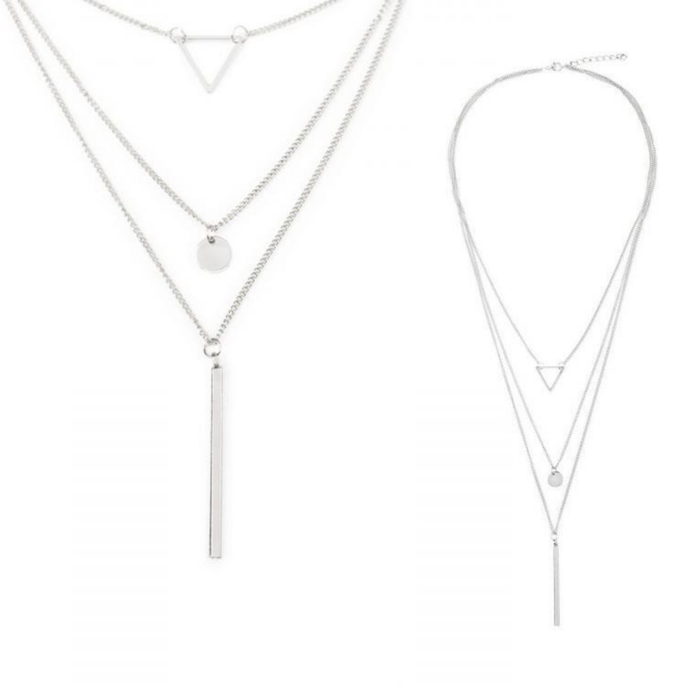 Jolie Lariat Pendant Drop Layer Necklace (Silver)